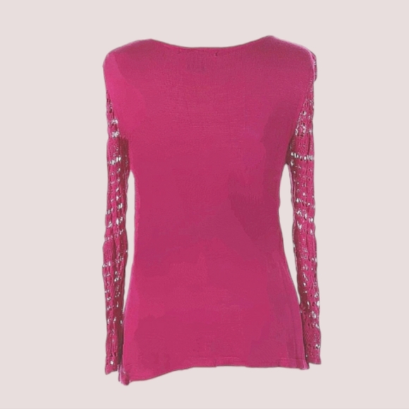 ❤️United States Sweaters Crochet Pull Over Sweater in Hot Pink/ Fuschia - Picture 4 of 8
